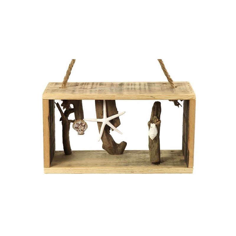 Countryfield Wandversiering hout met schelpen 35x15x19cm