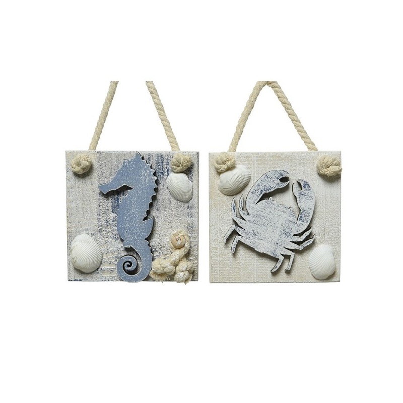 Assiette déco animal marin bois 3x11x12cm crabe ou hippocampe