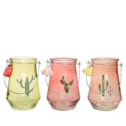 Photophore poignée en verre Ø11x17cm