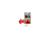 Diabolo rubber met metalen kern en aluminium stokjes rood fluor