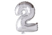 Cijfer ballon nummer '2' zilver folie 40cm geschikt voor Helium