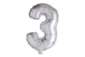 Cijfer ballon nummer '3' zilver folie 40cm geschikt voor Helium
