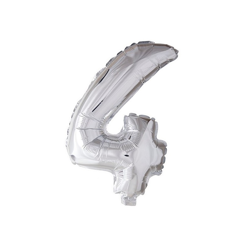 Ballon chiffre chiffre '4' feuille d'argent 40cm adapté à l'hélium