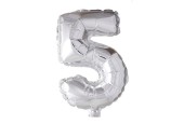 Cijfer ballon nummer '5' zilver folie 40cm geschikt voor Helium