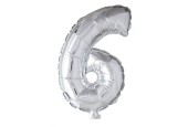 Ballon chiffre chiffre '6' feuille d'argent 40cm adapté à l'hélium