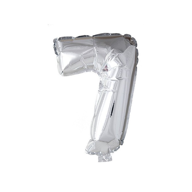 Ballon chiffre chiffre '7' feuille d'argent 40cm adapté à l'hélium