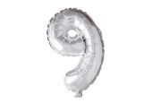 Ballon chiffre chiffre '9' en feuille d'argent 40cm adapté à l'hélium.