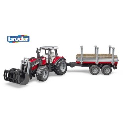 Tracteur Bruder Massey Ferguson avec chargeur frontal et remorque de transport de bois