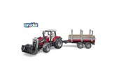 Bruder Massey Ferguson tractor met voorlader en houttransport trailer