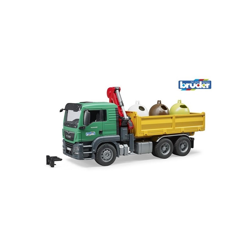 Camion de recyclage de verre Bruder MAN TGS avec 3 bacs à verre