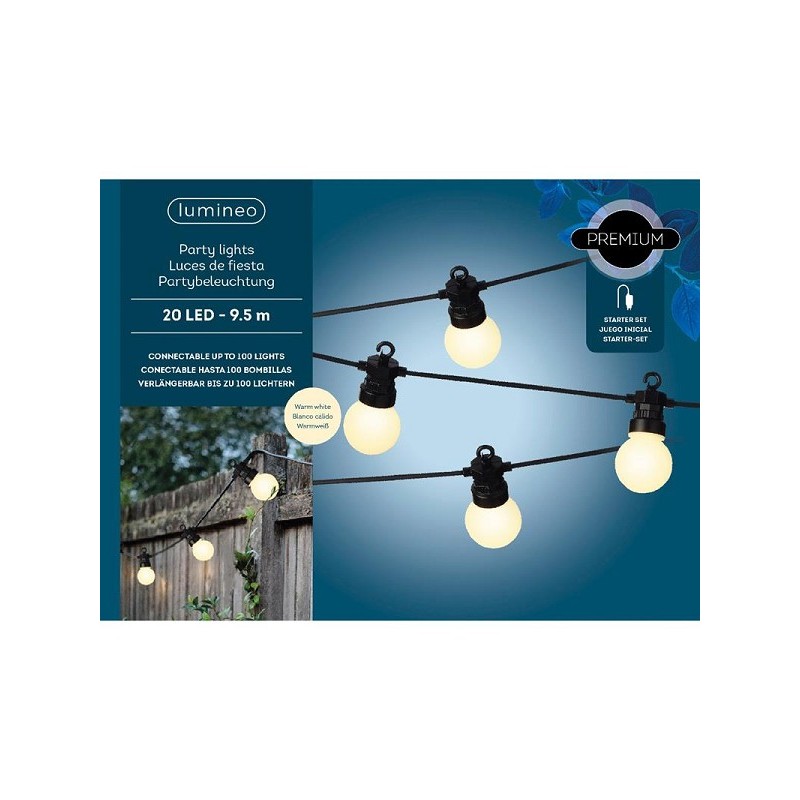 Kit de démarrage éclairage de fête LED Lumineo blanc chaud 9,5 mètres 20L connectable