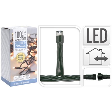 Koppelverlichting 7,5 Meter Met 100 LED Lampen Extra Warmwit VERLENGSET 31V