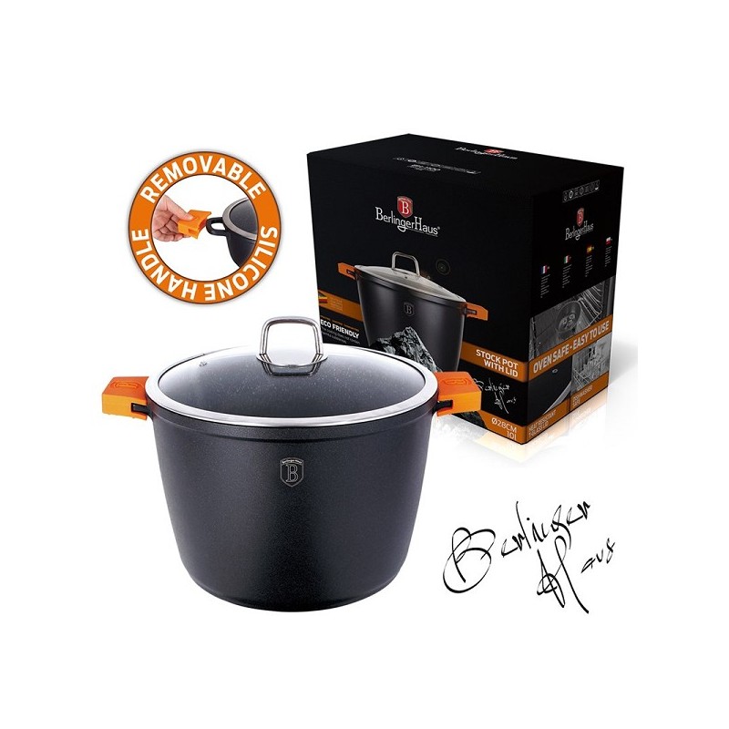 BerlingerHaus soeppan met glazendeksel 28cm 10L granit diamond line