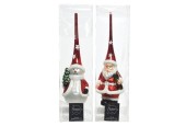 Figurine en verre Peak rouge/blanc dia8x28cm bonhomme de neige ou Père Noël