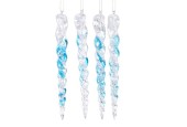 Pegel kunststof glitter hangdeco IJsblauw 1.8x1.8x15cm set a 4 stuks
