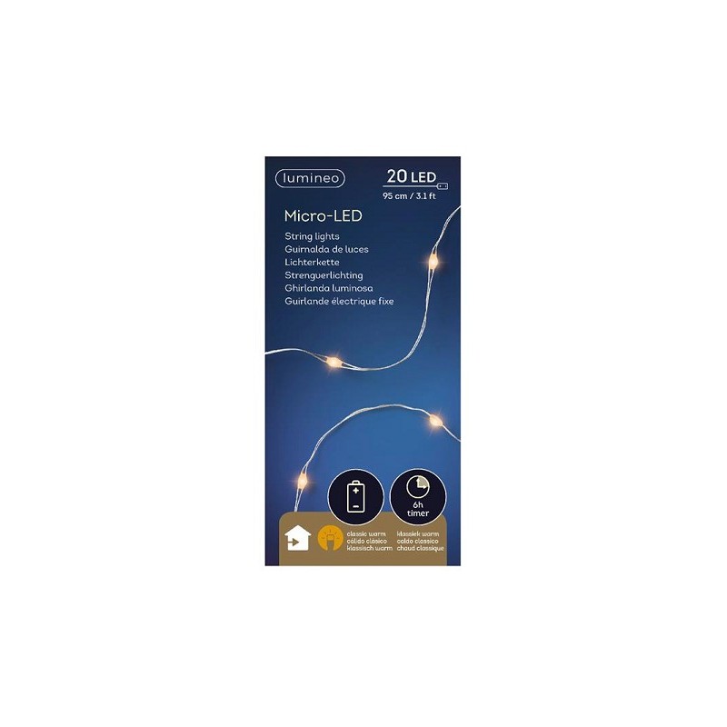 Lumineo micro LED streng zilver/klassiek warm 95cm-20L op batterij
