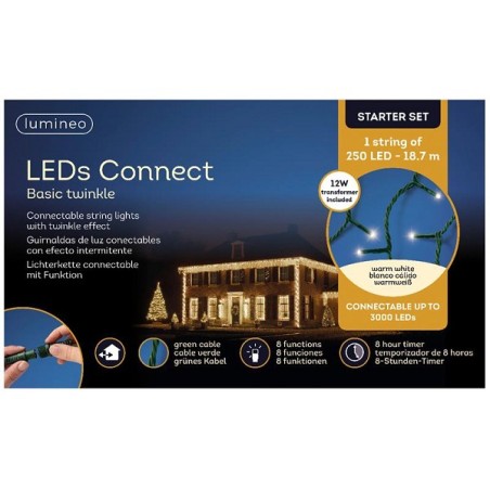 Kit de démarrage de base pour éclairage à brin connectable Lumineo LED's connect blanc chaud 1870 cm - 250 L. Comprend un cordon