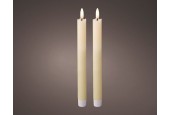 Lumineo LED dinerkaarsset met vlameffect wax met een flikkerende 3D vlam set van 2 creme dia2x24cm op batterij met 6 uur timer