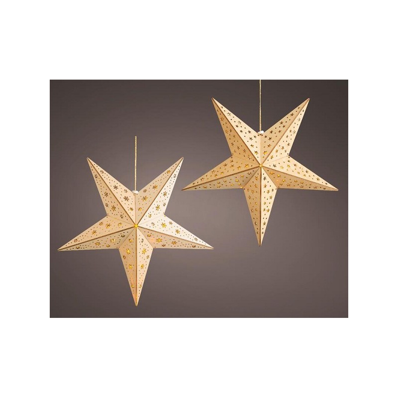 Lumineo Star bois avec éclairage LED 2ass blanc chaud 40cm-10L sur batterie