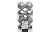 Decoris Boule de Noël mélange plastique 16 pièces argent dia6cm