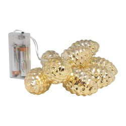 Guirlande lumineuse LED avec 10 pommes de pin dorées sur pile (non incl.) 110 cm