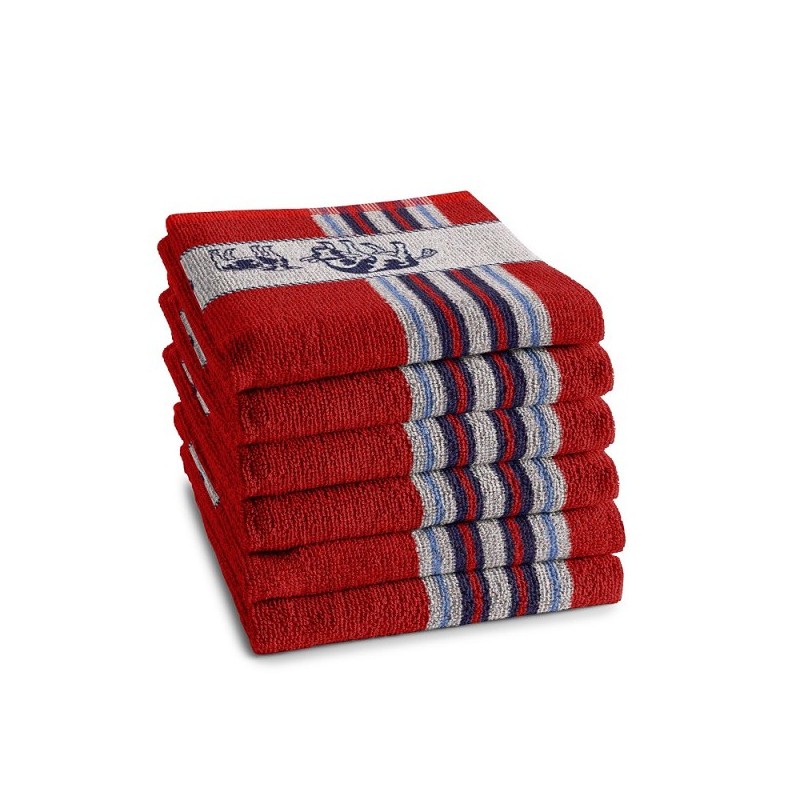 DDDDD Torchon de cuisine Frison rouge 50x55cm 6 pièces