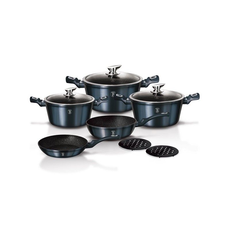 BerlingerHaus Gourmet Line Batterie de cuisine 5 pièces Aqua Marine Blue avec accessoires également pour induction