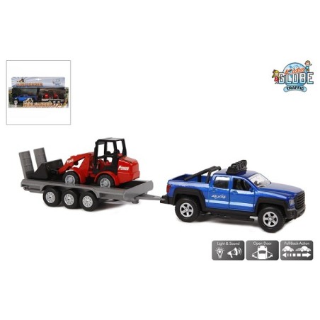 Remorque de véhicule Kids Globe Terrain et pelle, son lumineux et portes pouvant s'ouvrir 30 cm