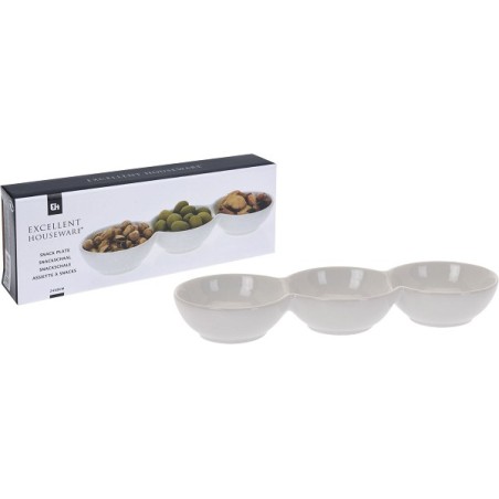Excellent Houseware Snackschaaltje porselein 3-vaks 24x8x3cm