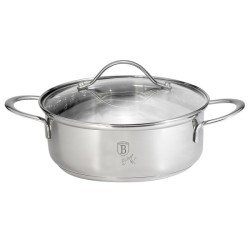 BerlingerHaus Silver Jewellery Cocotte basse en acier inoxydable Ø24 cm avec couvercle en verre également induction 4,0L 24x9cm
