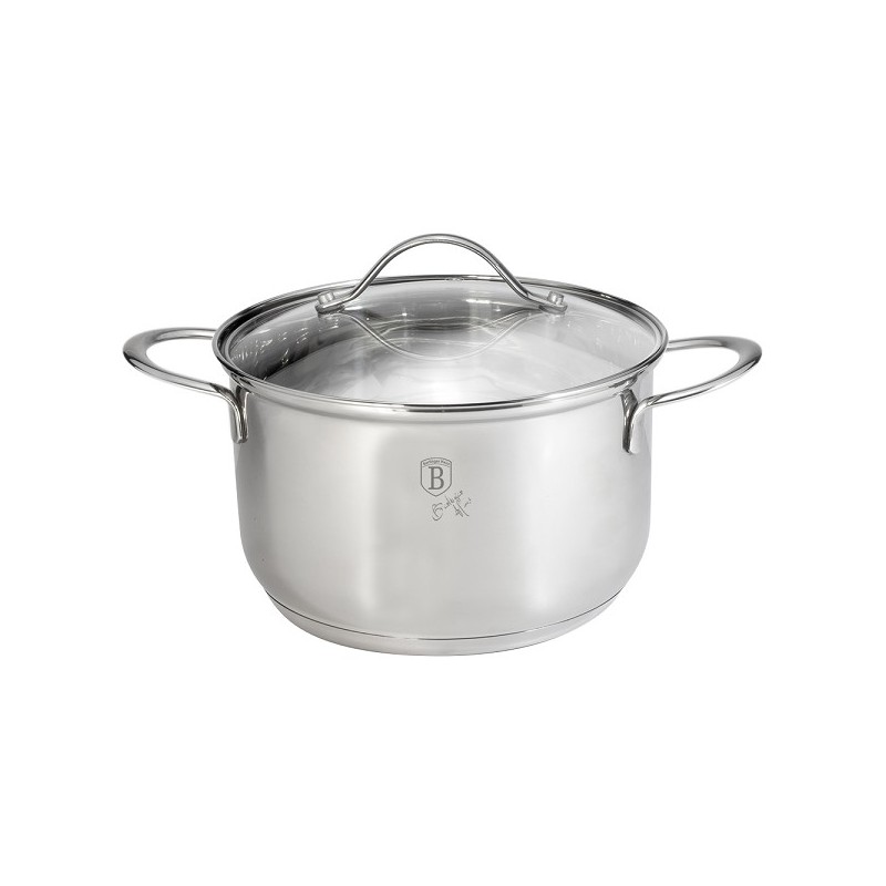 BerlingerHaus Silver Jewellery Casserole en acier inoxydable Ø18 cm avec couvercle en verre également induction 2,6L 18x11cm