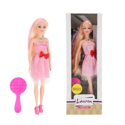 Toi Toys Lauren Tienerpop in roze jurk met roze lok 29cm