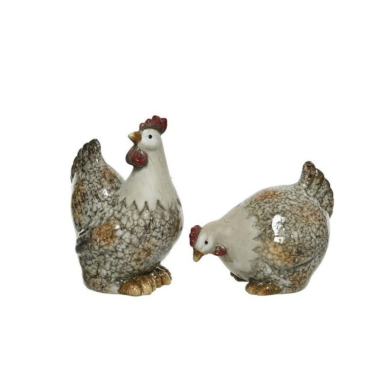 Coq terre cuite émaillée 7,5x10,5x13cm/7,5x11,5x10cm
