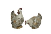 Coq terre cuite émaillée 7,5x10,5x13cm/7,5x11,5x10cm
