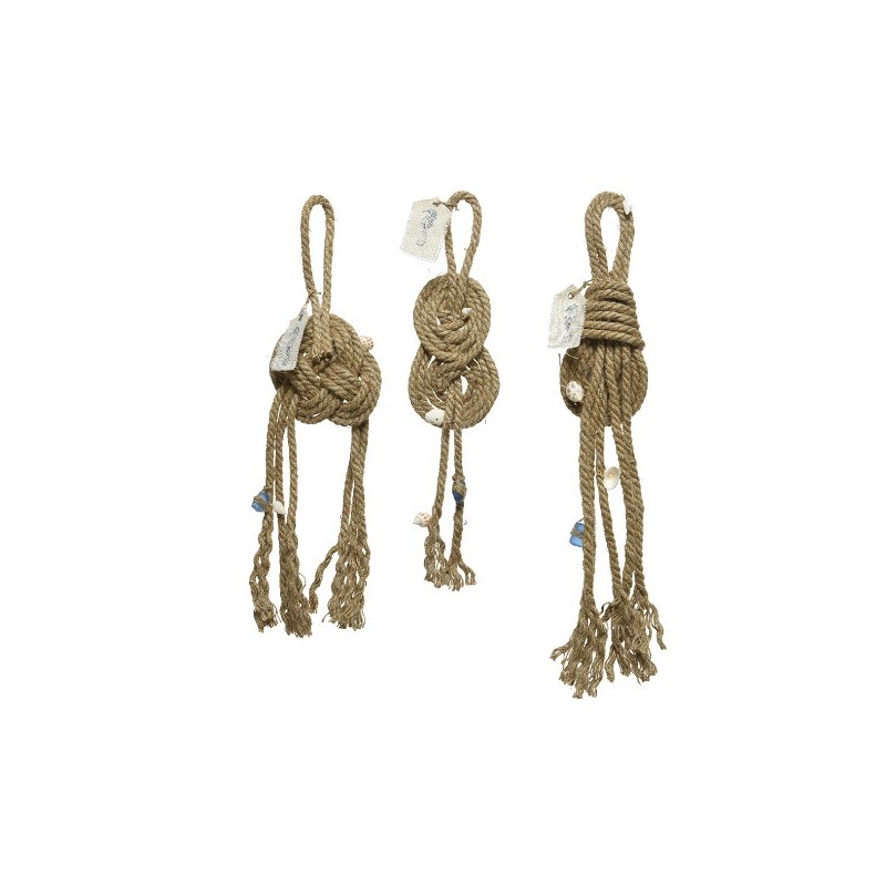 Knoop jute touw met schelp 3x10x50cm