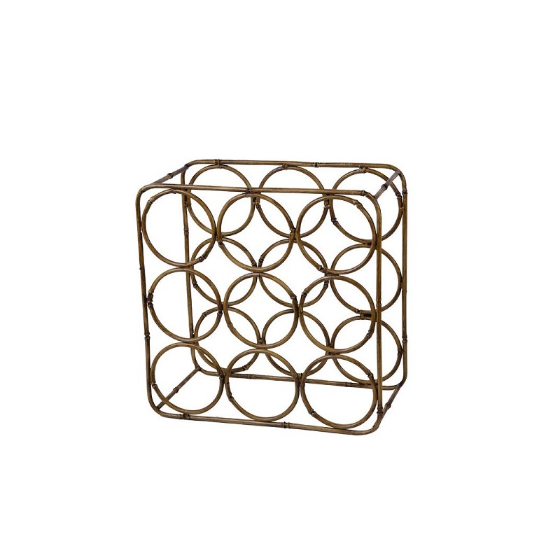 Casier à vin en métal aspect bambou pour 9 bouteilles 17x33x34cm