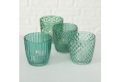 Boltze Home Photophore Marilu H7,5cm verre laqué vert lot de 4 pièces