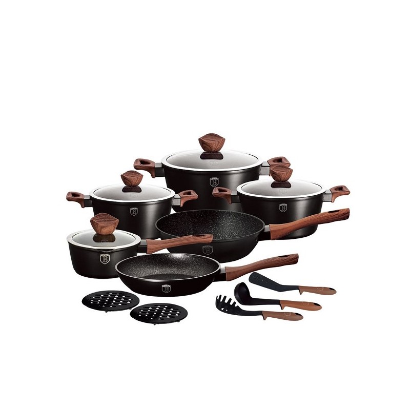 BerlingerHaus  pannenset 6 delig met toebehoren Ebony Rosewood Collection rose wood look