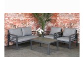Ensemble de salon Forza en aluminium Anthracite avec coussins et plateau en polywood