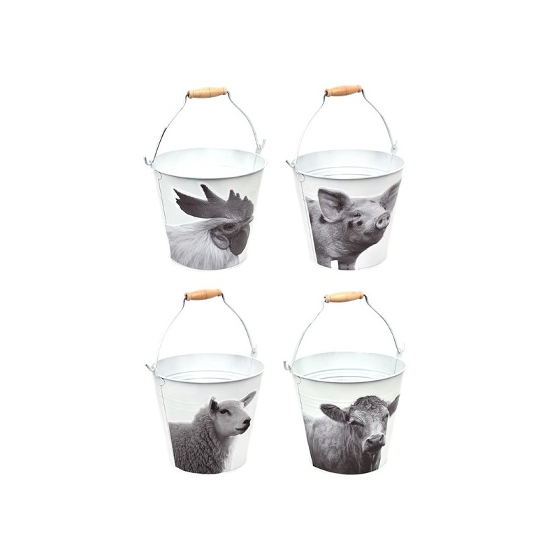 Esschert Design Emmer zink boerderijdieren zwart/wit L 20,3 x B 44,5 x H 25cm