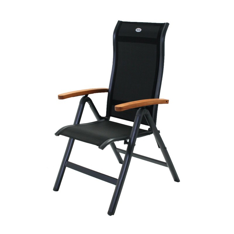 Fauteuil inclinable Torino alu / textilène avec accoudoirs en teck