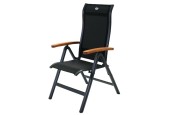 Fauteuil inclinable Torino alu / textilène avec accoudoirs en teck