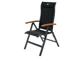 Fauteuil inclinable Torino alu / textilène avec accoudoirs en teck