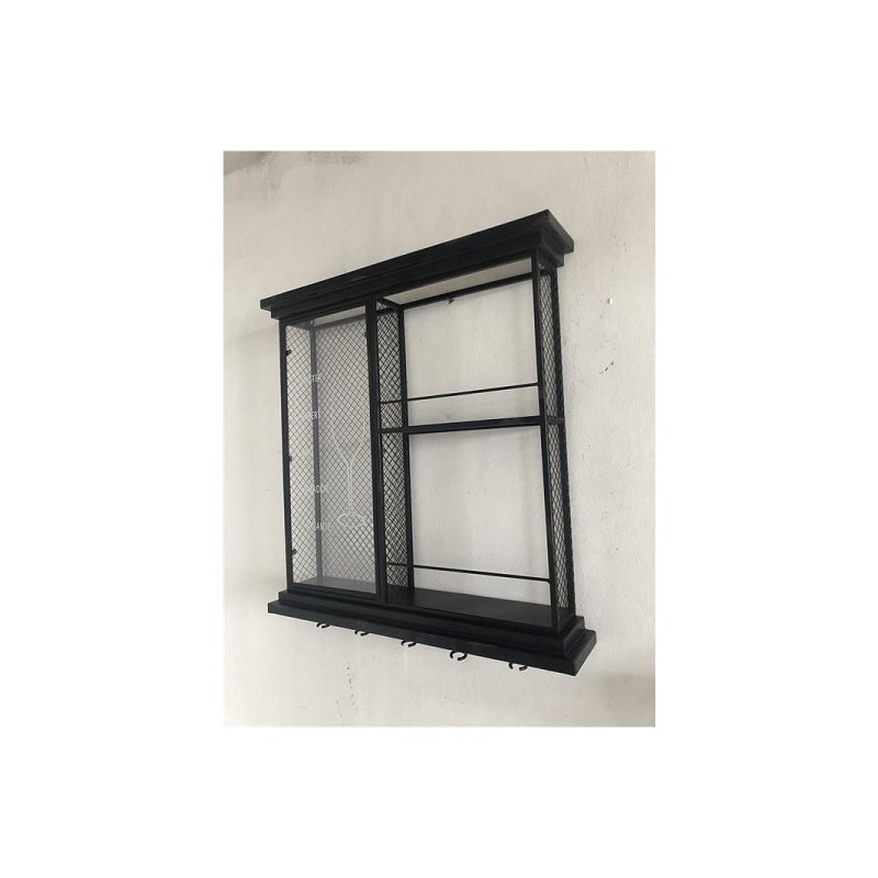 Wandkast wijn metaal met glas en wijnglashouders 68x66cm