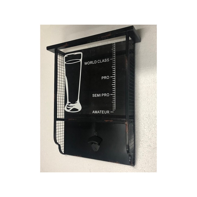 Wandkast bier metaal met glas ervoor inclusief opener 50x40cm