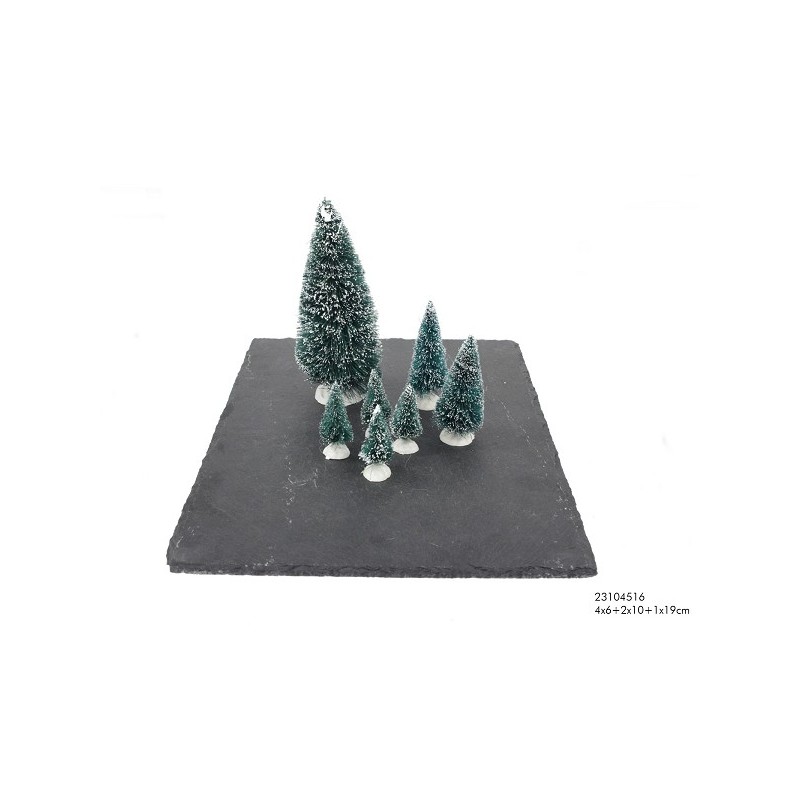Ensemble mini sapin de Noël 7 pièces 4x6cm/2x10cm/1x19cm