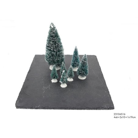 Ensemble mini sapin de Noël 7 pièces 4x6cm/2x10cm/1x19cm
