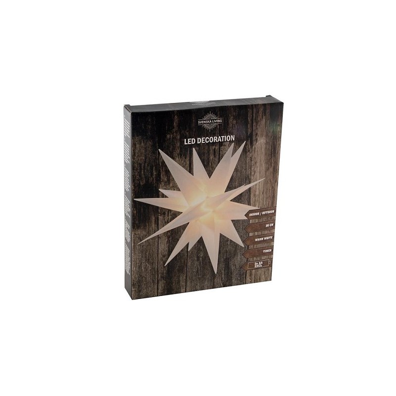 Ster 3D van kunststof 35cm wit met 4xLED warm wit en timer werkt op 3xAA (excl) batterijen