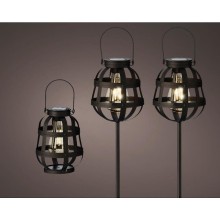 Ensemble de lanternes solaires LED Ø14-H80cm 2 lanternes à prise et 1 lanterne de table en métal noir a 6 heures de combustion e