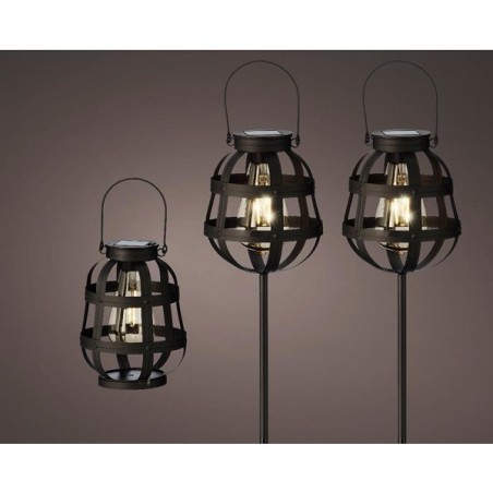 Ensemble de lanternes solaires LED Ø14-H80cm 2 lanternes à prise et 1 lanterne de table en métal noir a 6 heures de combustion e